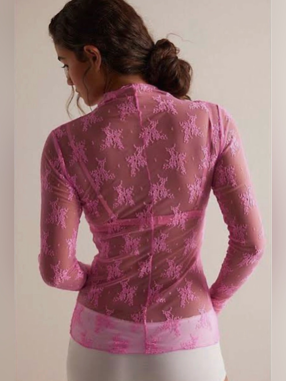 We The Free Sheer Lady Luxe Lace Long-Sleeve Top - Pink